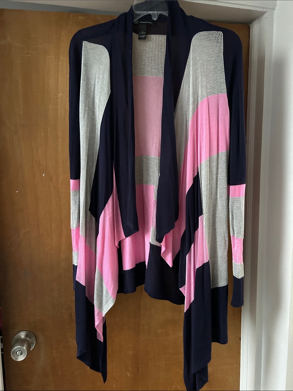 INC Open Front Colorblock Cardigan - Pink, Navy & Cream